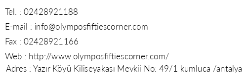 Olympos Fifties Corner telefon numaralar, faks, e-mail, posta adresi ve iletiim bilgileri